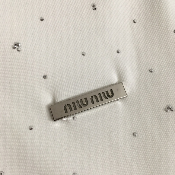 Miu miu long sleeved white T-shirt with diamonds - Picture 5 of 7